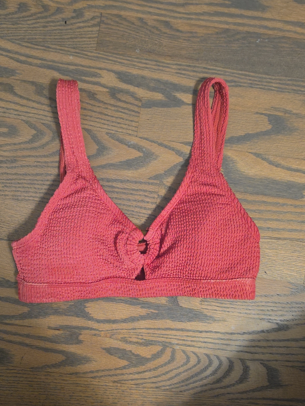 Time and Tru Textured Knot-Front Swim Bralette - Coral Red